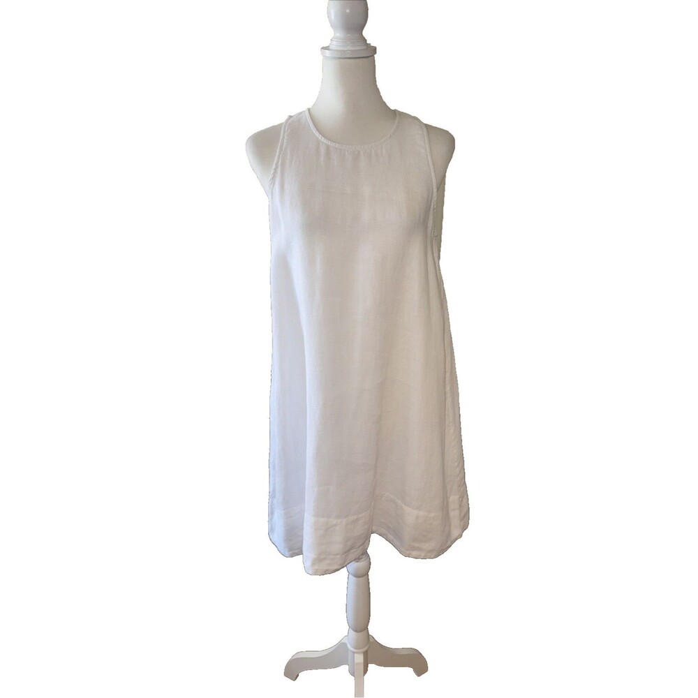 J.Crew White Linen Sleeveless Shift Dress Lightweight Back Button Minimalist S - Picture 5 of 14